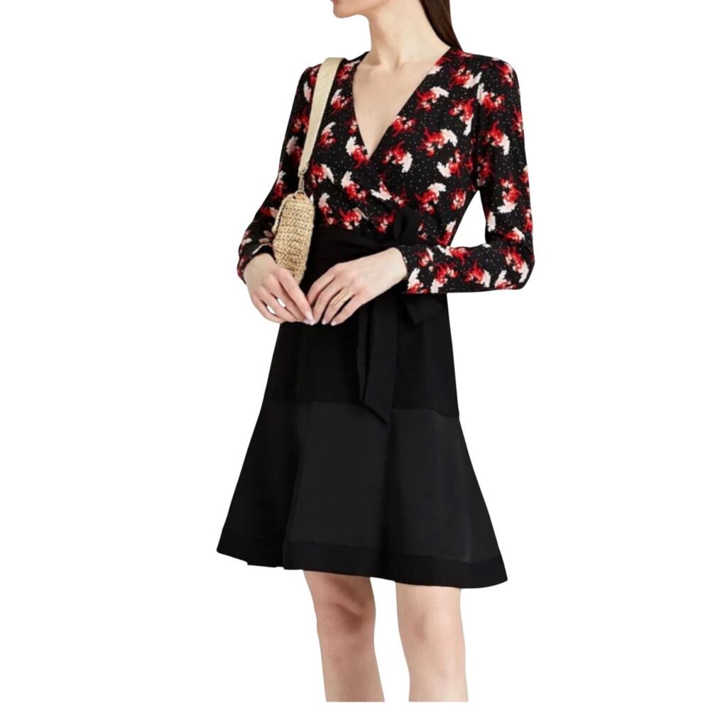 Diane Von Furstenberg DVF Silk Blend Faux Wrap Ryder patterned dress 6 Romantic